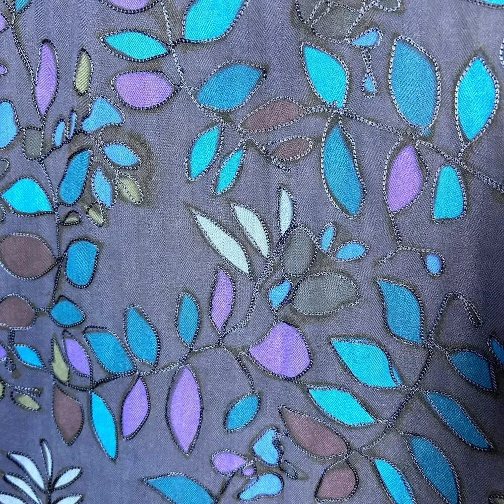 Chico's Design top Size XL Oversized relaxed art to wear embroidery nature silk